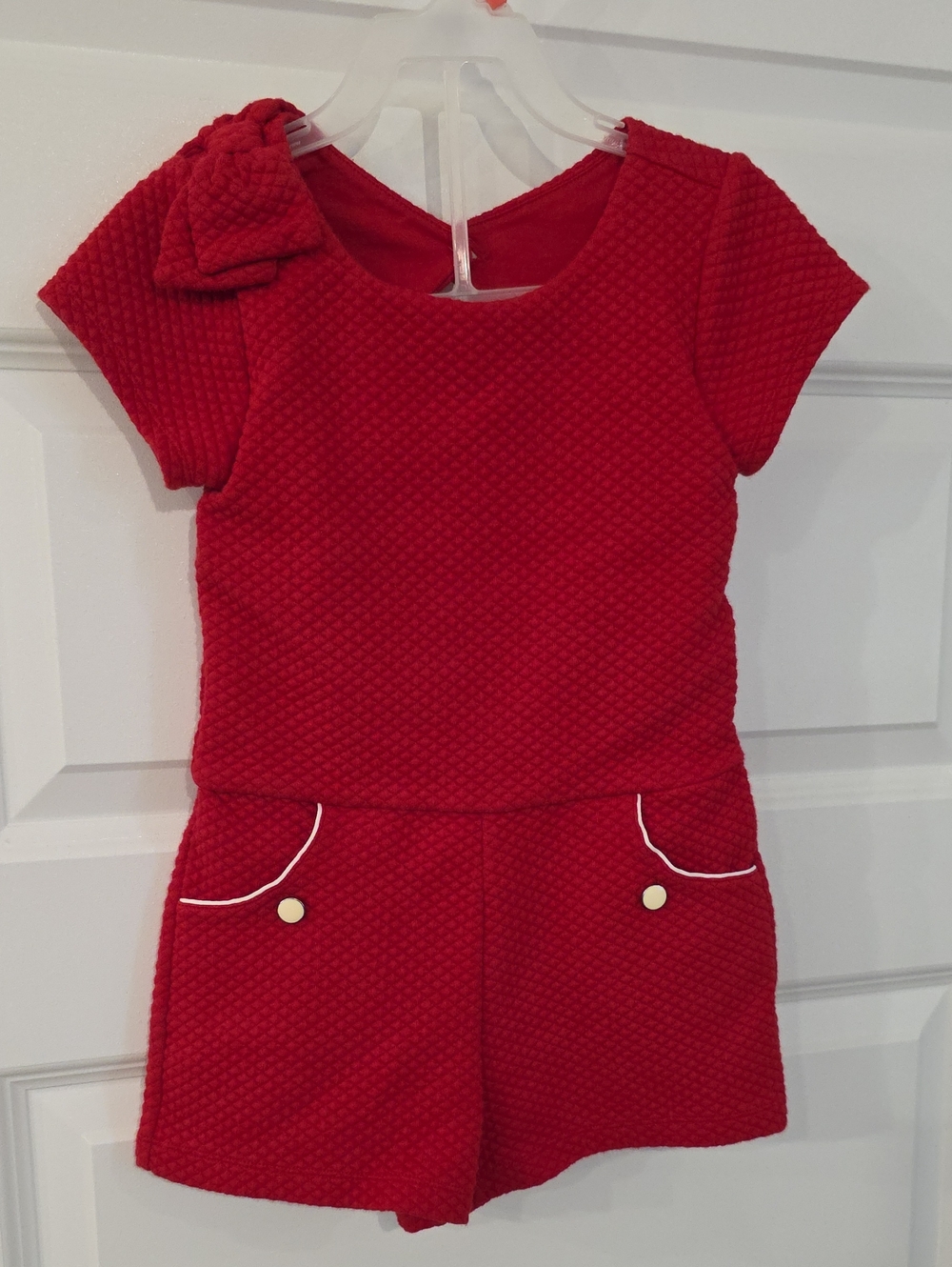 *EUC* Janie and Jack Red Textured Short Sleeve Romper with Bow